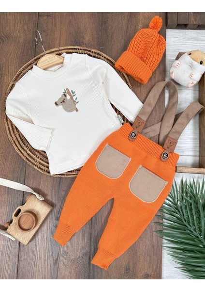 Triko Çapraz Askılı Salopet Koala Figürlü Esnek Kaşkorse Badi Bereli Unisex Bebek Takım indirimleri