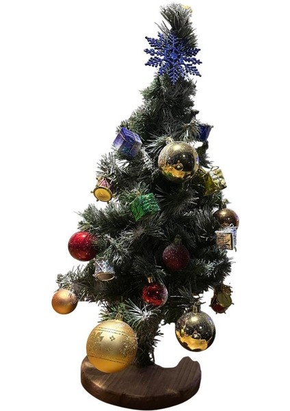 Yılbaşı Ağacı 60 cm Kütük Tabanlı Süsler ile Birlikte