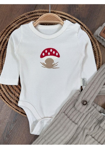 Mantar Nakışlı Salopet Bereli Alttan Çıtçıtlı Badi 3lü Bebek Takım fırsatları