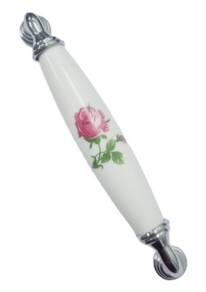 Beyaz Porselen Kulp Krom Ayak Güllü 96 mm / 5 Adet