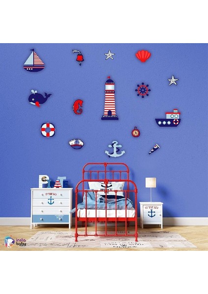 Denizci Ahşap Set Bebek Çocuk Yatak Odası Ev Dekorasyon Model 012