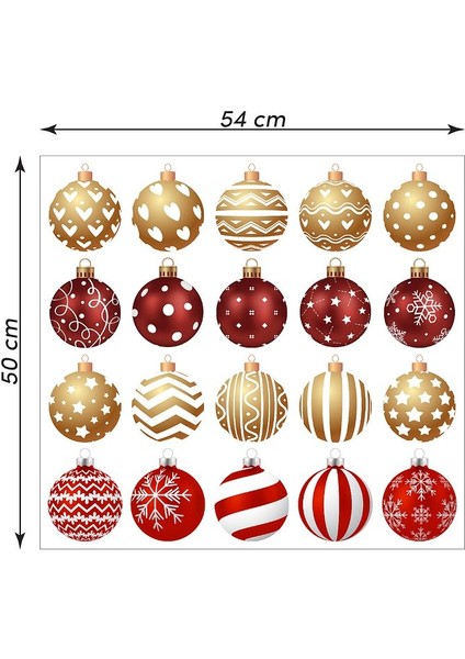 Yılbaşı Top Süslemeleri Duvar Sticker Seti - Dekoratif Yeniyıl Temalı Çıkartmalar