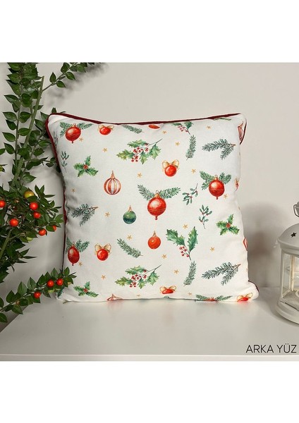 Merry Christmas Sloganlı Dekoratif Kırlent Kılıfı Bordo Fitilli fiyatları