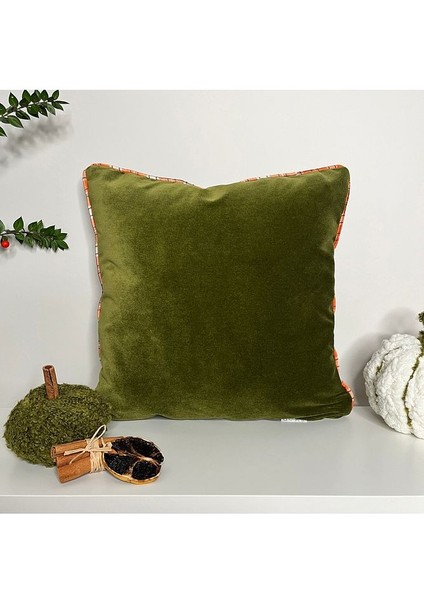 Ekose Yaprak Aplike Yeşil Lüks Kadife Kırlent Kılıfı fiyatları