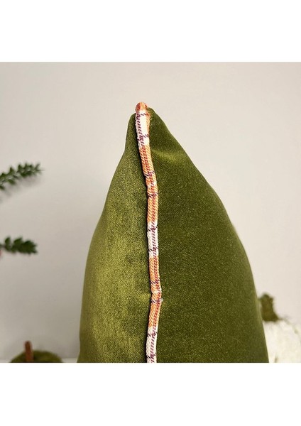 Ekose Yaprak Aplike Yeşil Lüks Kadife Kırlent Kılıfı modelleri