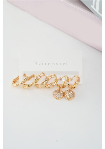 Kadın Vip Seri Baget Zirkon Taşlı Kalp Model Klipsli 6'lı Set Küpe fiyatları