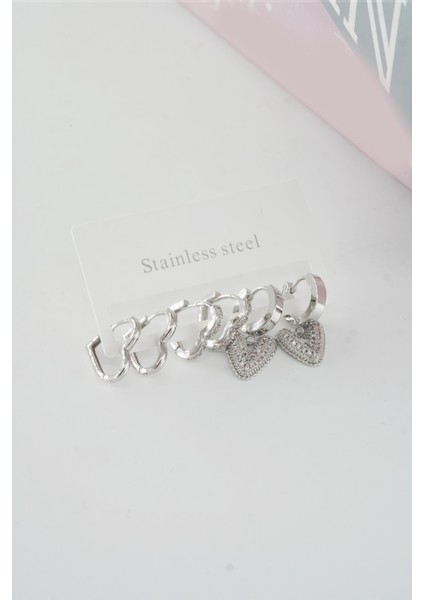 Kadın Vip Seri Baget Zirkon Taşlı Kalp Model Klipsli 6'lı Set Küpe fiyatları