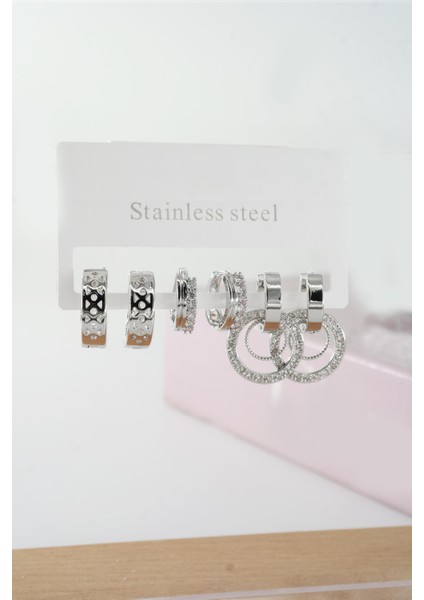 Kadın Vip Seri Baget Zirkon Taşlı Klipsli 6'lı Set Küpe