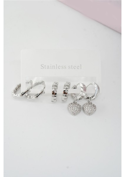 Kadın Vip Seri Baget Zirkon Taşlı Kalp Model Klipsli 6'lı Set Küpe fiyatları