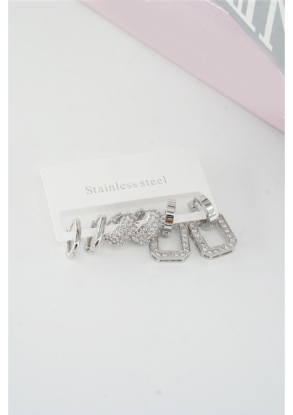 Kadın Vip Seri Baget Zirkon Taşlı Klipsli 6'lı Set Küpe modelleri