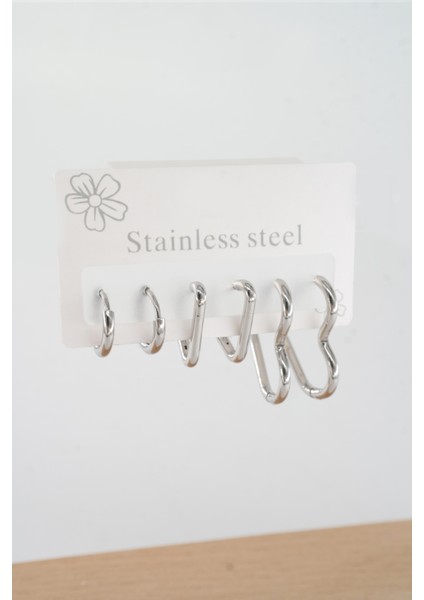 Kadın 316 L Çelik Anti Alerjenik Klipsli 6'lı Set Küpe