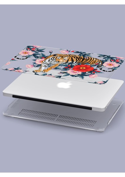Macbook Air (M2-M3) Kılıf 13.6 Inç A2681-A3113 2022/2024 Şeffaf Sert Kapak Koruma Macup-17 Çiçekler Kaplan Lacivert Sarı