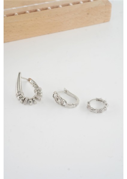 Kadın Vip Seri Antialerjik Baget Zirkon Taşlı 3'lü Küpe fiyatları