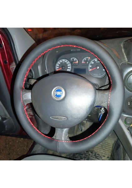 Dikişli Direksiyon Kılıfı Siyah Deri Kırmızı Dikişli Fıat Doblo Için fırsatları