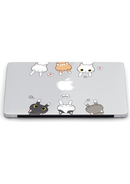 Macbook Air (M2-M3) Kılıf 15 Inç A3114-A2941 2023/2024 Şeffaf Sert Kapak Koruma Macup-23 Kediler Hello Turuncu