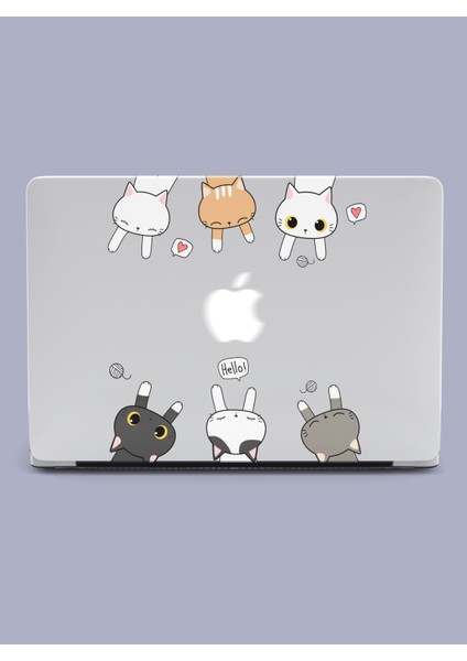 Macbook Air (M2-M3) Kılıf 15 Inç A3114-A2941 2023/2024 Şeffaf Sert Kapak Koruma Macup-23 Kediler Hello Turuncu