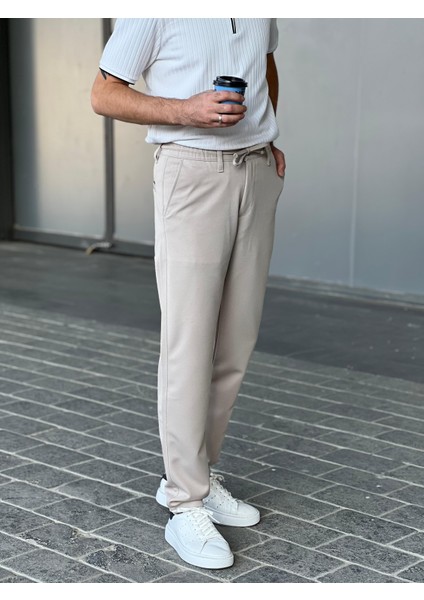 Erkek Ipli ve Beli Lastikli Jogger Chino Pantolon