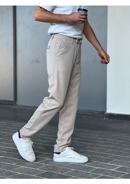 Erkek Ipli ve Beli Lastikli Jogger Chino Pantolon