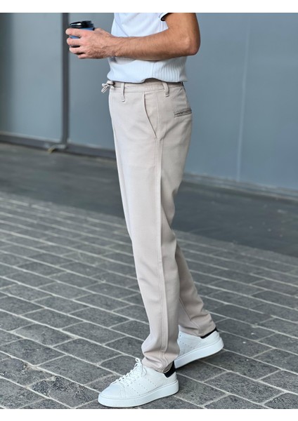 Erkek Ipli ve Beli Lastikli Jogger Chino Pantolon