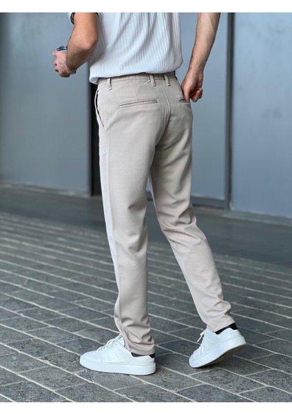 Erkek Ipli ve Beli Lastikli Jogger Chino Pantolon