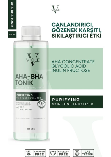 Viole Beauties Tonik Temizleyici 200 ml Hassas Ciltlere Özel AHA BHA İçerikli Gözenek Sıkılaştırıcı