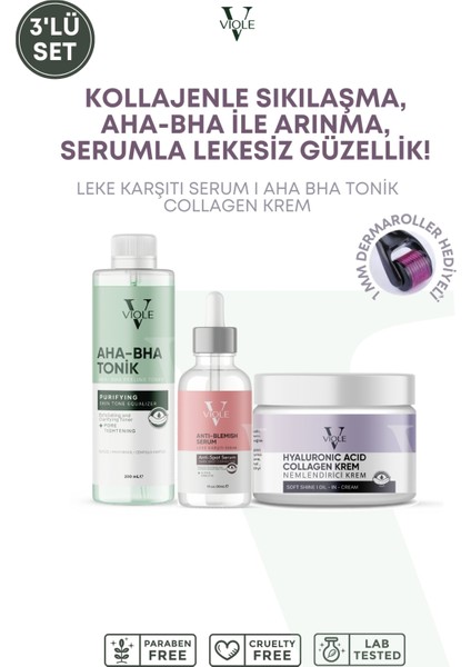 Vıole Beautıes Ah-Bha Tonıc - Hyaluronıc Acıd Collegen Krem - Cilt Serumu 3 Lü Set