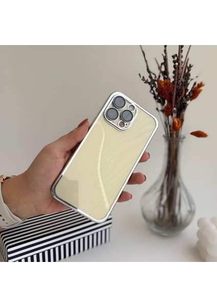 Lens Korumalı Parlak Şeffaf Silikon Apple iPhone 14 Pro Max Kılıf Gümüş