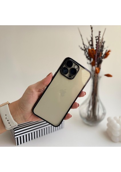 Lens Korumalı Parlak Şeffaf Silikon Apple iPhone 14 Pro Max Kılıf Gümüş
