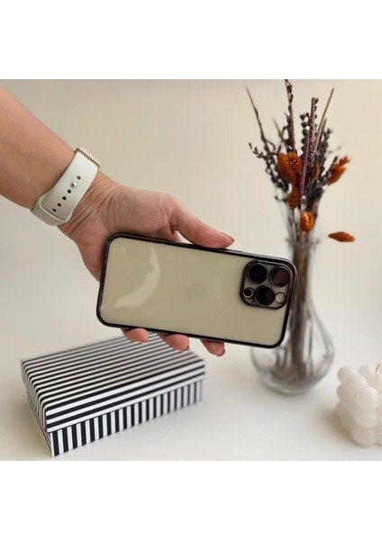 Lens Korumalı Parlak Şeffaf Silikon Apple iPhone 14 Pro Max Kılıf Gümüş