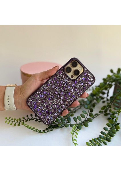 Parlak Taşlı Apple iPhone 14 Pro Max Kılıf Beyaz