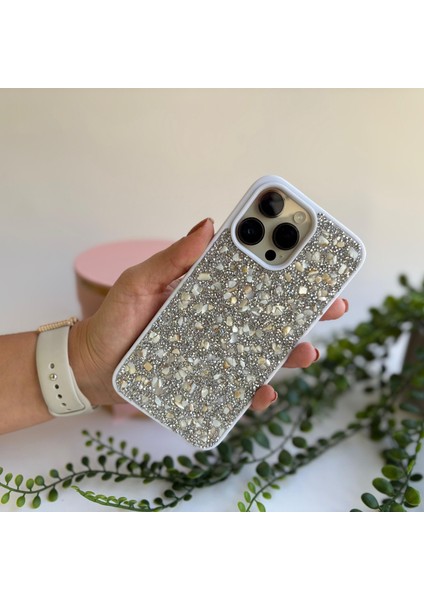 Parlak Taşlı Apple iPhone 14 Pro Max Kılıf Beyaz
