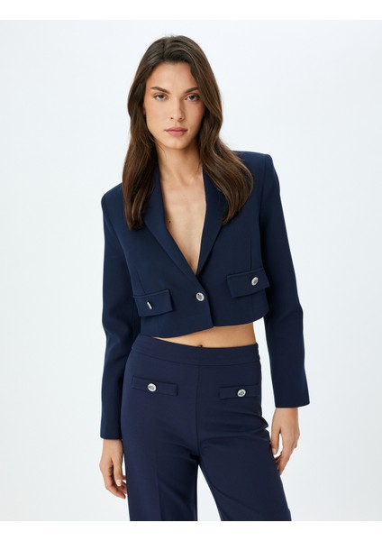 Kruvaze Düğmeli Crop Blazer Ceket