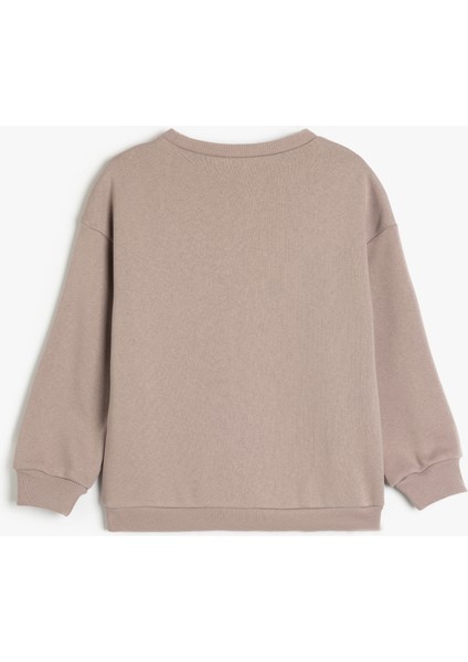 Köpek Baskılı Bisiklet Yaka Uzun Kollu Pamuklu Sweatshirt fiyatları