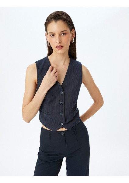Düğme Detaylı V Yaka Blazer Yelek modelleri