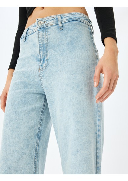 Yüksek Bel Kesik Paça Düğmeli Denim Pantolon - Culotte Jean