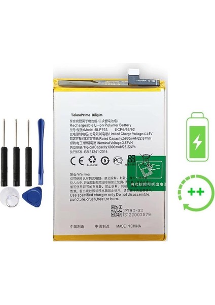 Realme C15 Ile Uyumlu Güclendirilmis Ithal Pil Batarya BLP793