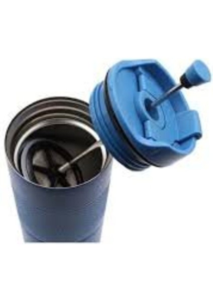French Press Paslanmaz Çelik Termos (Mavi) 450 Ml.