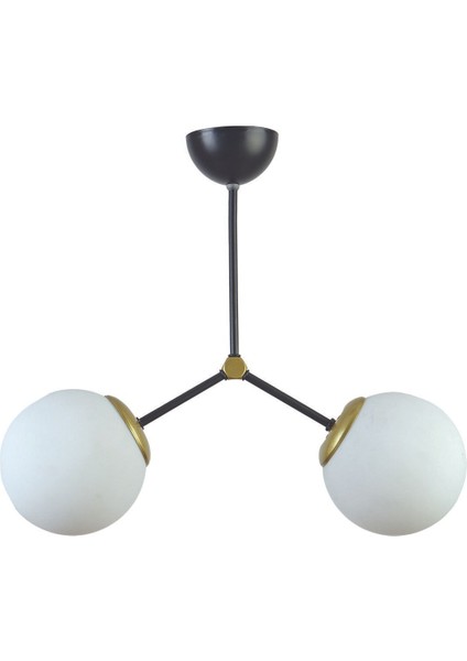 Romeo Modern Tasarım Salon Mutfak Siyah Renk Eskitme Detaylı Beyaz Camlı 2 Li Avize