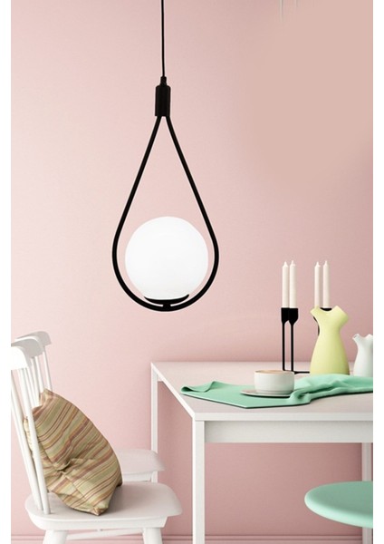 Aydınlatma Modern Damla Tekli Siyah Sarkıt Tekli Spor Yeni Stil ( Glop Beyaz Camlı )