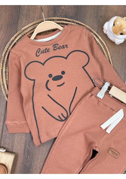 Waffle Kumaş Omuzdan Çıtçıtlı Animal Baskılı Erkek Bebek 2'li Takım fırsatları