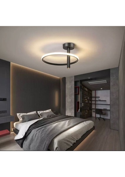 Modern LED Halka Dışa Işıklı Spotlu Plafonyer Avize ÇAP.45 cm 3000K Siyah fiyatları