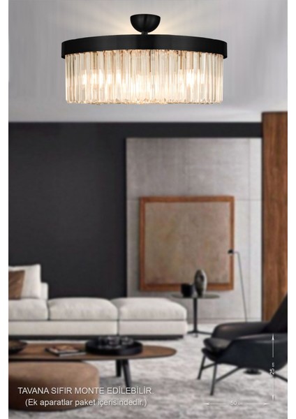 Desina 50'lik Kristal Taşlı Lüks Avize - (Siyah)