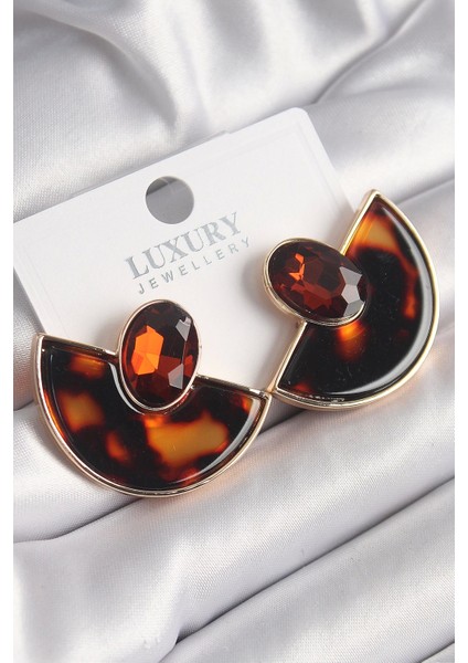 Pirinç Gold Renk Leopar Desen Yelpaze Model Vintage Kadın Küpe - TJ-BKP9808