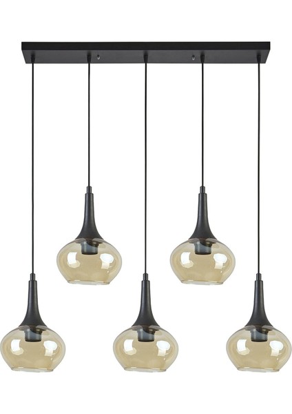 Nero Modern Tasarım Cafe Mutfak Salon Bal Camlı Sıralı 5 Li Avize