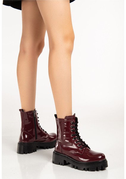 Bordo Rugan Bağcıklı Fermuarlı Günlük Kadın Bot