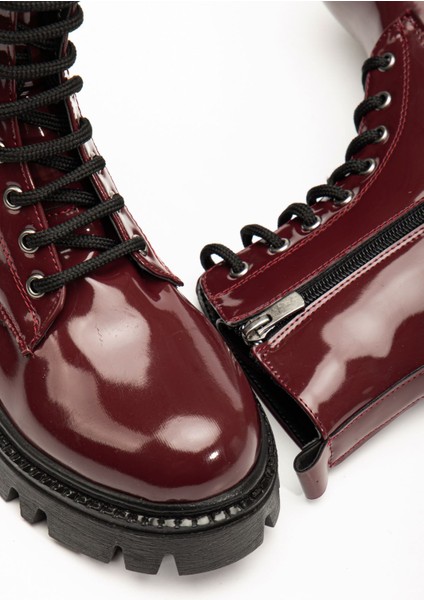 Bordo Rugan Bağcıklı Fermuarlı Günlük Kadın Bot modelleri