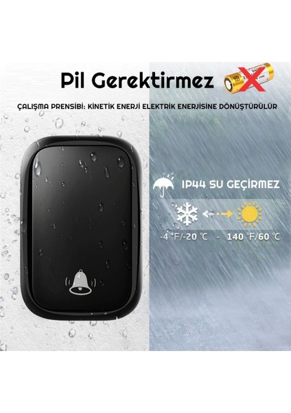 Su Geçirmez Kablosuz Pil Gerektirmeyen Kapı Zili-1 Buton 1 Alıcı