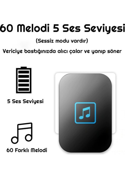Su Geçirmez Kablosuz Pil Gerektirmeyen Kapı Zili-1 Buton 1 Alıcı
