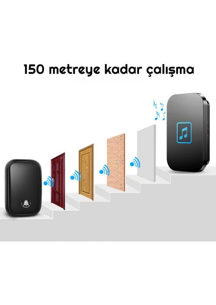 Su Geçirmez Kablosuz Pil Gerektirmeyen Kapı Zili-1 Buton 1 Alıcı
