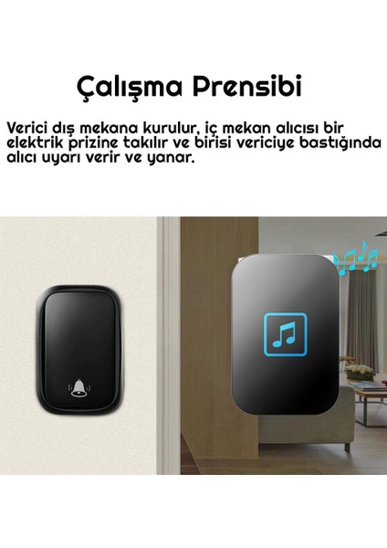 Su Geçirmez Kablosuz Pil Gerektirmeyen Kapı Zili-1 Buton 1 Alıcı